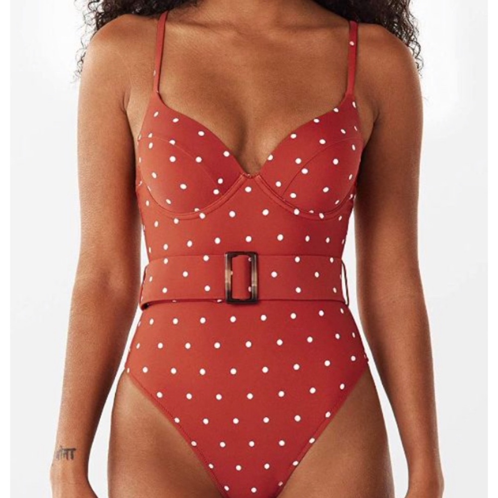 NEW Cupshe Rust Polka Dot Belted 1 Piece Swim